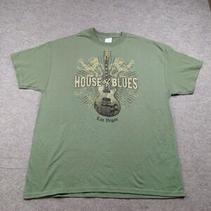 House Of Blues Shirt Mens XL Green Las Vegas Guitar Graphic Concert Tee